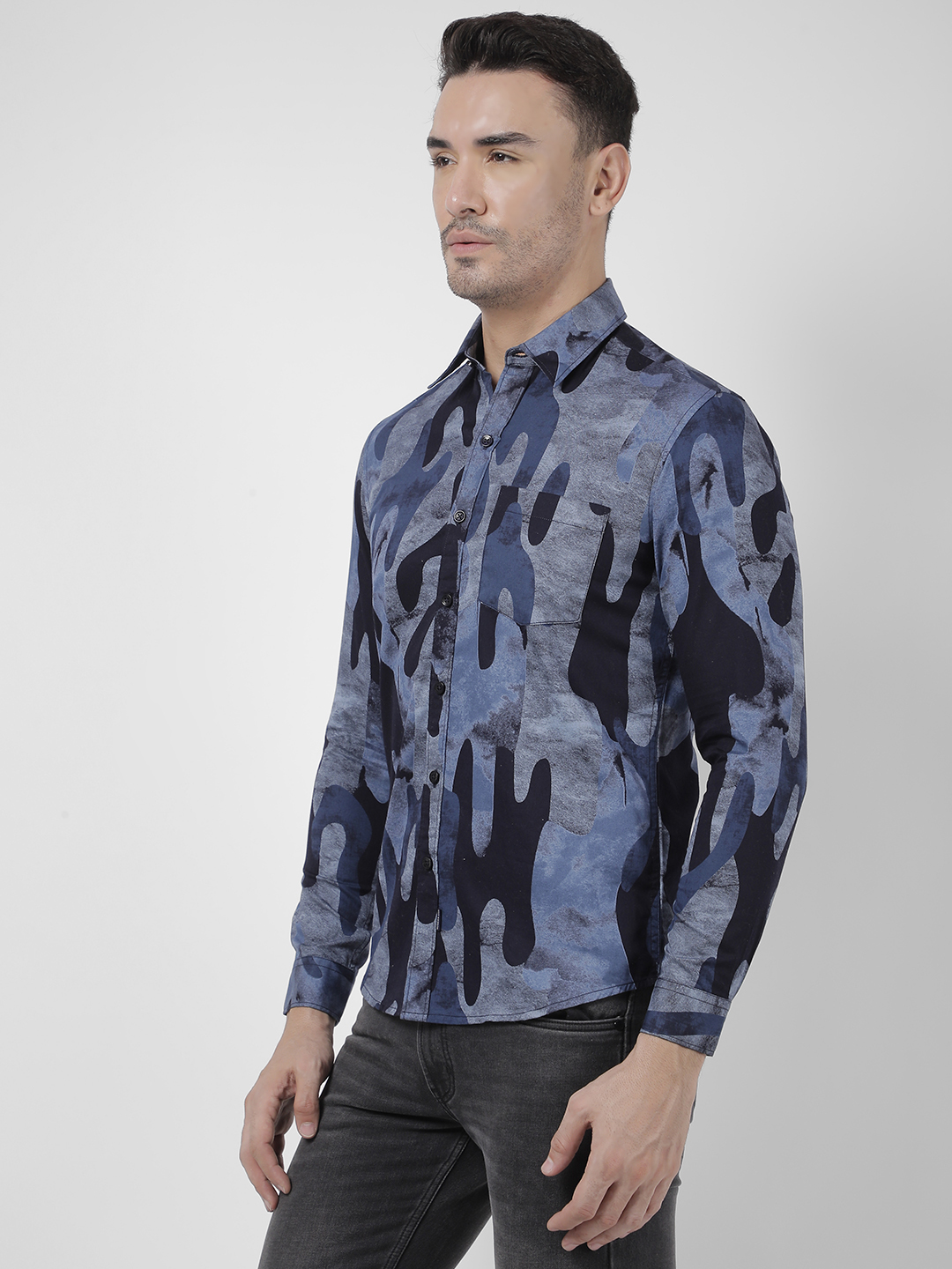 Numero Uno Men Abstract Blue Shirt